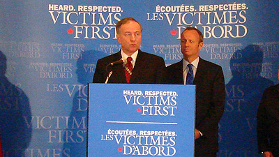 photo of Victims First podium and backrop in use